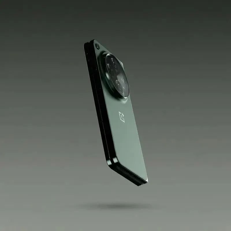 Smartphone floating against a soft green backdrop