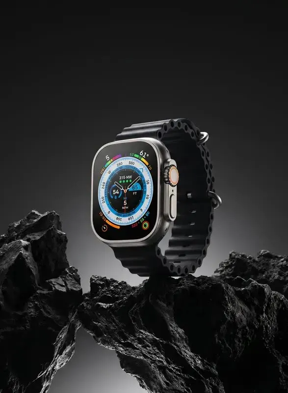 Volcanic template: watch on dark volcanic rock